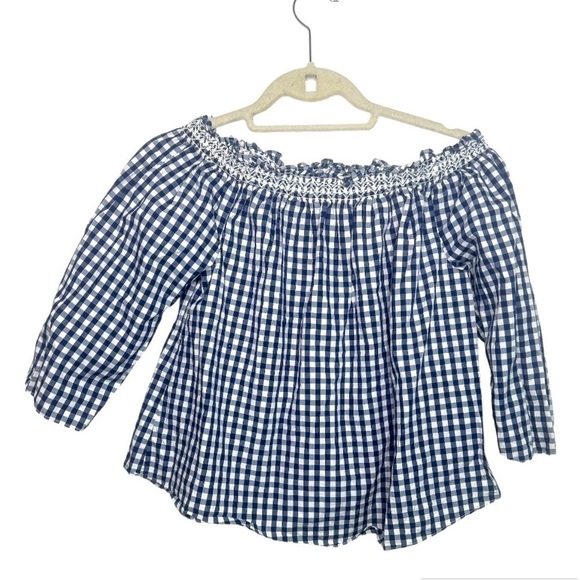 Madewell Smocked Gingham Off-the-Shoulder Top Blue Size XS - Picture 3 of 6